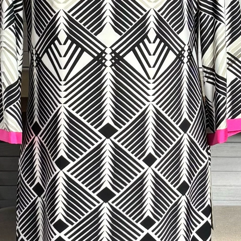 2590 - Eliza J Black and White Geometric Dress with Pink Trim NWT SIZE 8 - Picture 3 of 14
